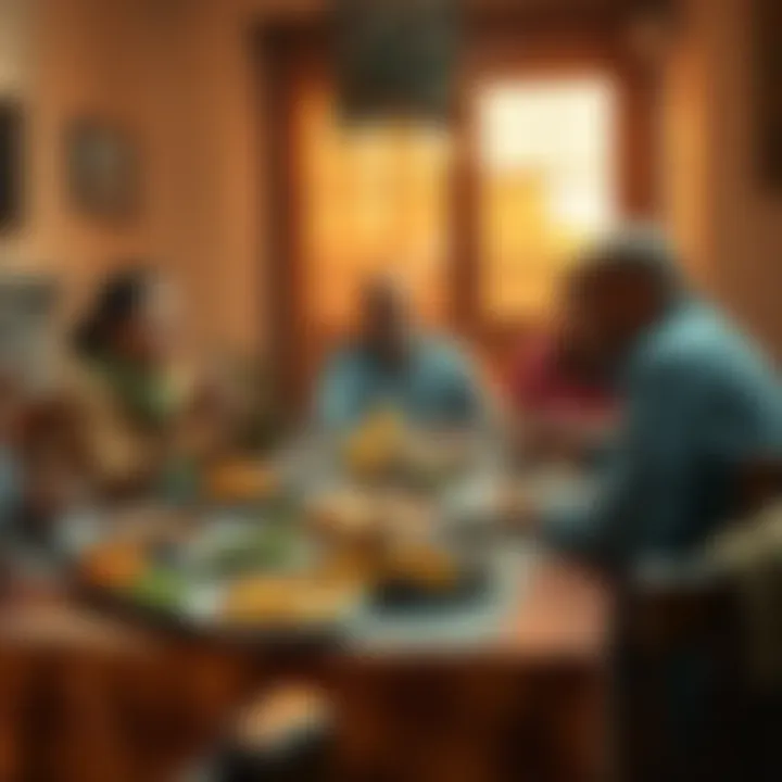 Thanksgiving Family Dinner A family gathered around a table filled with Thanksgiving dishes, sharing stories and laughter.