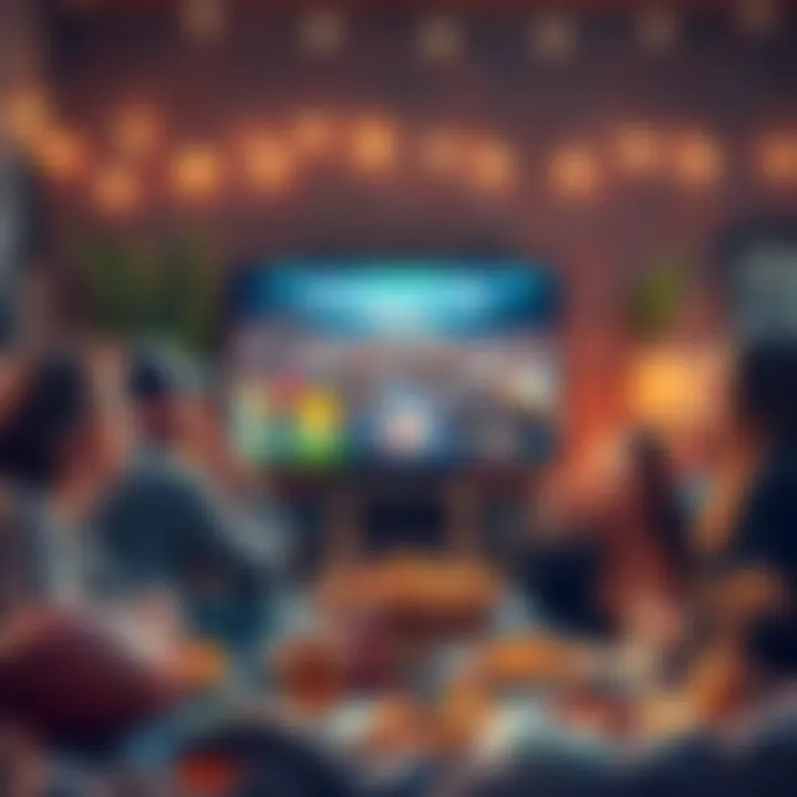 Families and friends gather around a TV to watch NFL games on Thanksgiving Day, filled with food and excitement.