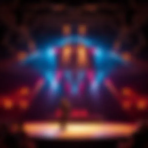 Theater performance stage Actors performing on a theater stage with bright lights