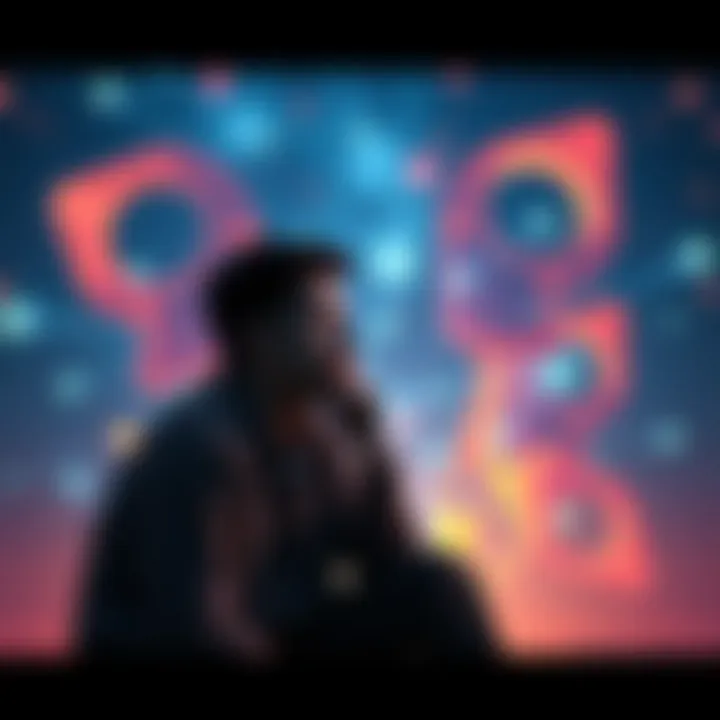 Person in deep thought Individual sitting and contemplating with a thoughtful expression, surrounded by abstract shapes symbolizing altered states of consciousness.