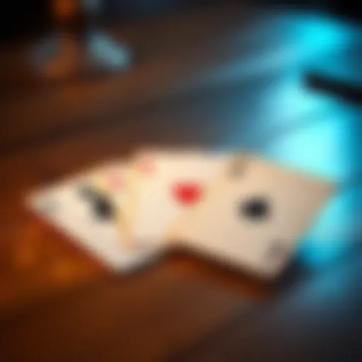 Three playing cards laid out on a wooden table, symbolizing decision-making and strategy.