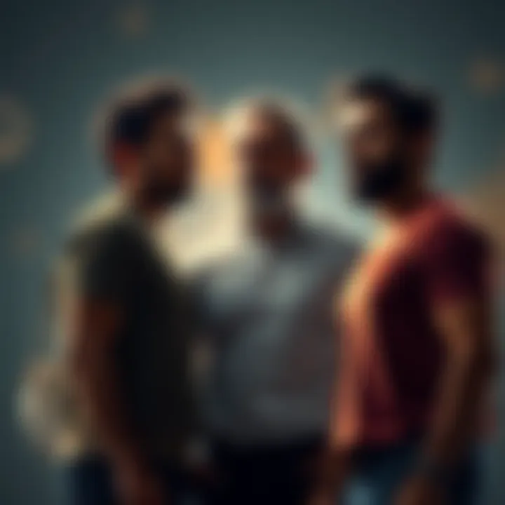 Three men standing together looking determined, seeking encouragement for their journey.