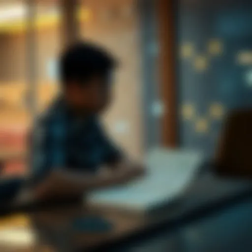 A person sitting at a table looking thoughtfully at a notebook, symbolizing recovery from online gaming addiction and reflecting on financial challenges.