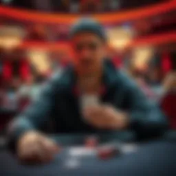 Tim Pool at poker table Tim Pool showcasing his poker skills at a high-stakes table, focusing on his cards and chips.