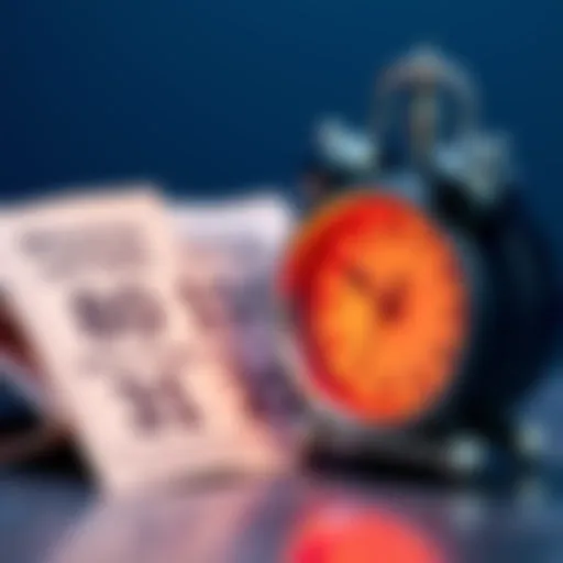 A timer next to winning lottery tickets, symbolizing the wait to know if you've won.