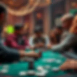 A group of players discussing and considering how to tip card dealers during a game, with poker chips and cards visible on the table.