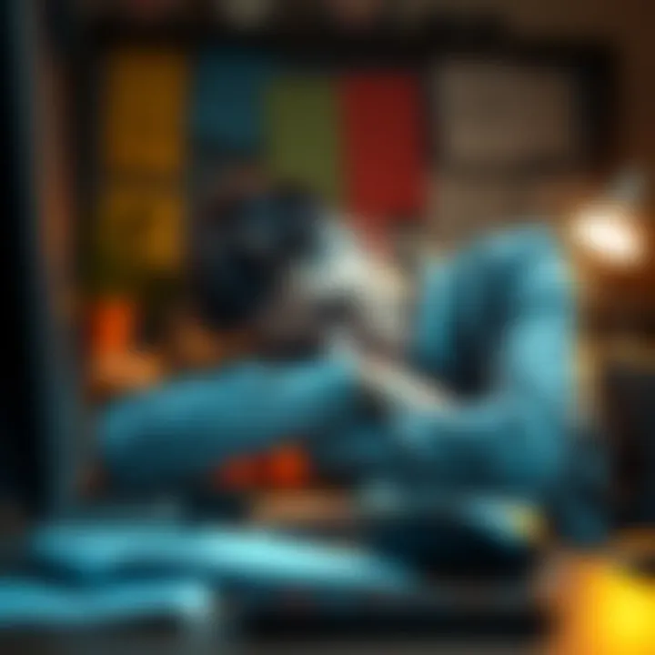 An exhausted worker resting their head on a desk, showing signs of stress and fatigue