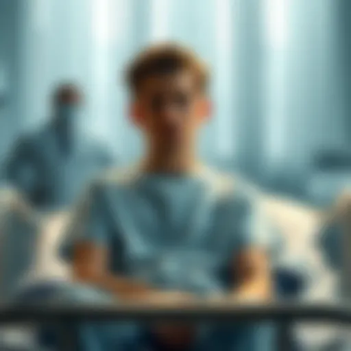 Tom sitting on a hospital bed looking thoughtful, with a concerned expression