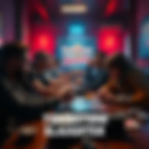 A group of friends playing Tombstone Slaughter, showing intense expressions and gaming setup, highlighting fun and competition in a lively room