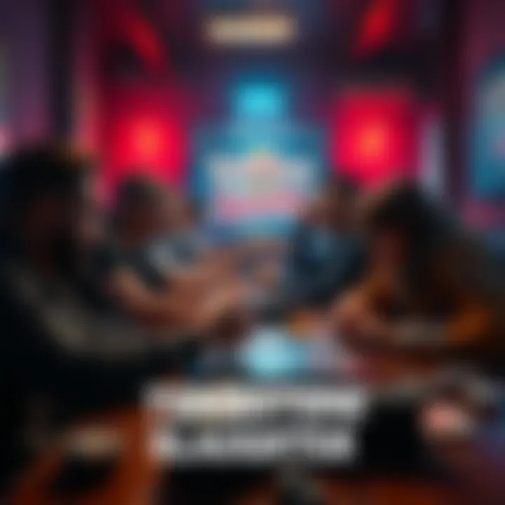 A group of friends playing Tombstone Slaughter, showing intense expressions and gaming setup, highlighting fun and competition in a lively room