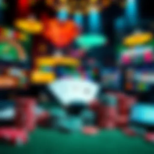 Top Online Casinos in Azerbaijan A collection of popular online casino games and platforms available in Azerbaijan, showcasing cards, chips, and screens with vibrant graphics.