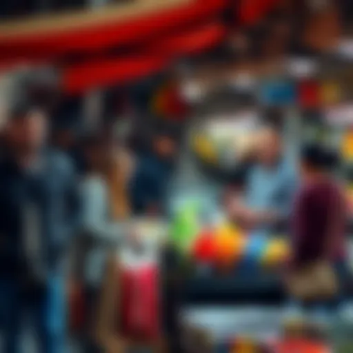 A group of diverse vendors showcasing popular products at a market stall
