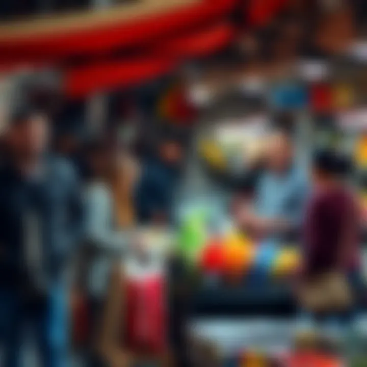 A group of diverse vendors showcasing popular products at a market stall