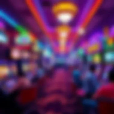A colorful casino scene featuring various slot machines and players enjoying their time, representing high RTP games in 2026