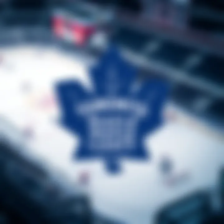 Toronto Maple Leafs logo with a hockey rink background, illustrating the team's challenges after Matthews' injury.