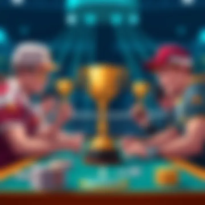 Illustration showing unequal prize distribution in tournaments with players competing for trophies and cash