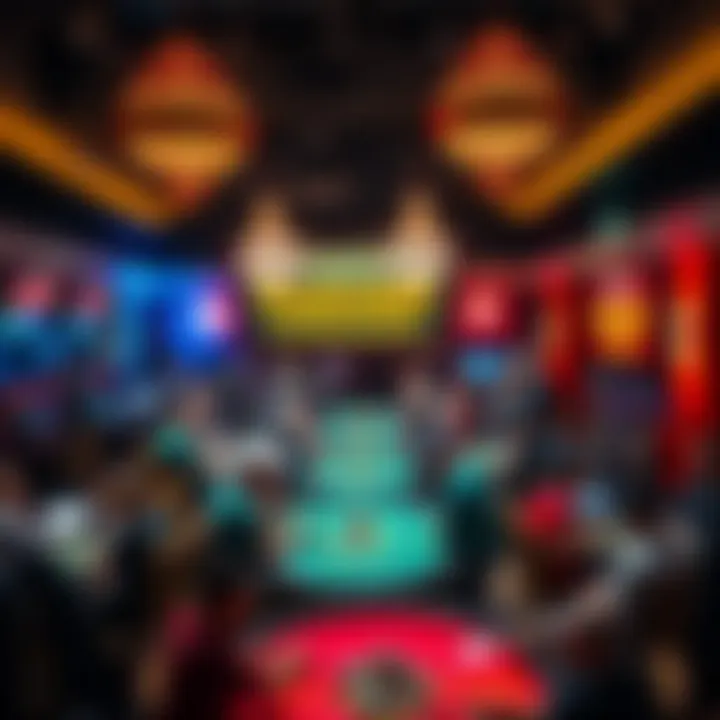 Tournament Setting A crowded casino event hosting a guaranteed prize tournament, with players at tables and banners advertising the event.