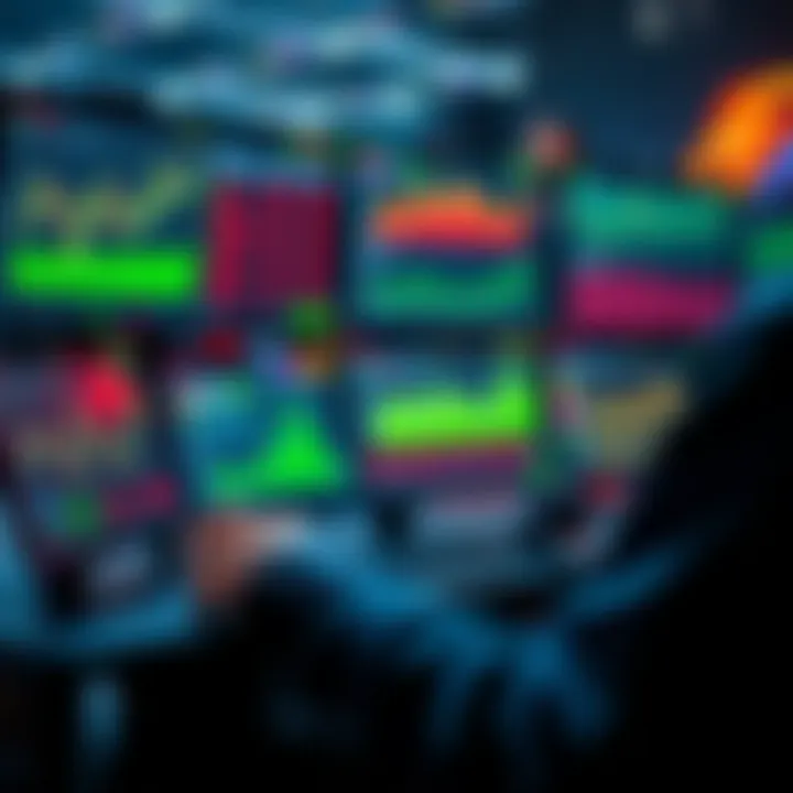 A person using multiple devices to track bets on different betting sites, with charts and graphs displayed on the screens.