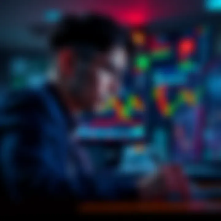 A trader focused on a screen, avoiding distractions while analyzing options trading charts.