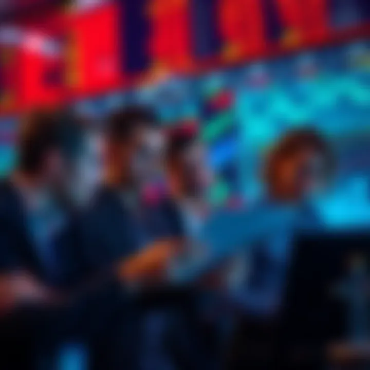 A group of people examining charts and statistics with a serious expression, showcasing the high-stakes world of trading and gambling.