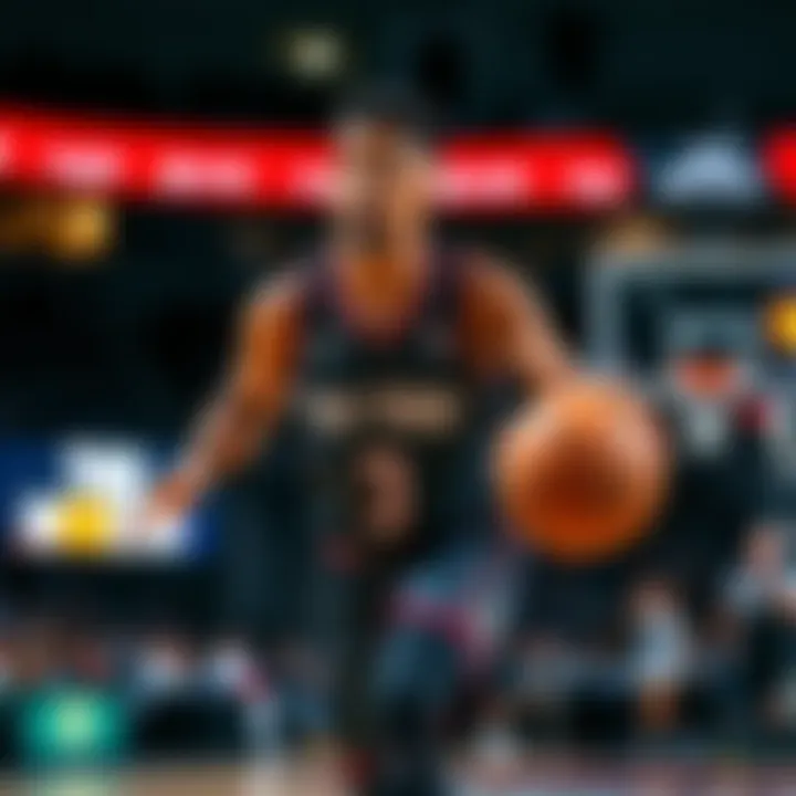 Trae Young dribbling a basketball on the court during a game