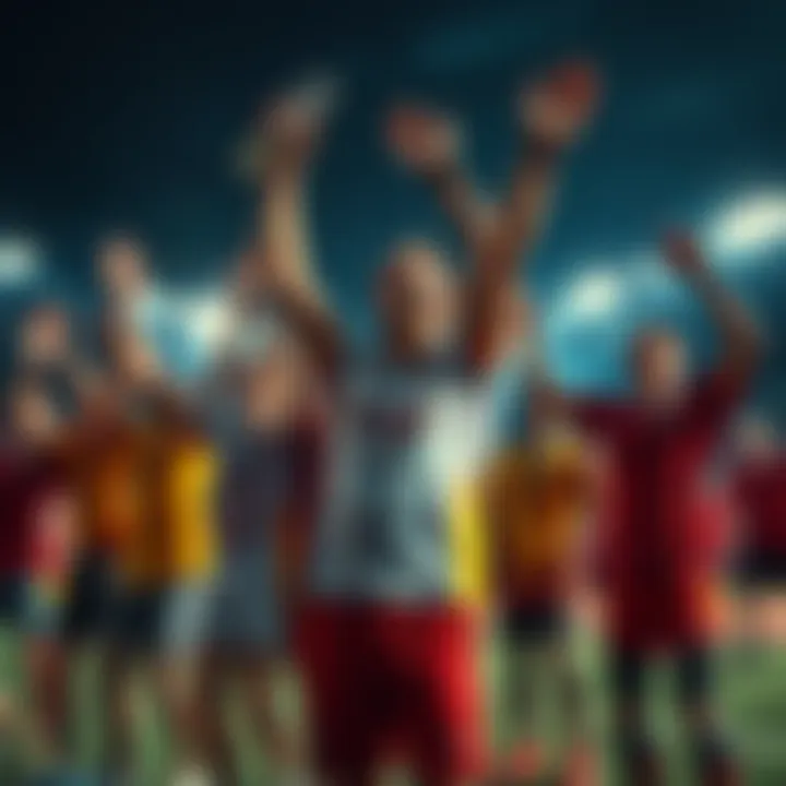 Transformational Sports Tournament A group of athletes celebrating their victory at a sports tournament, showcasing joy and unity in the atmosphere.