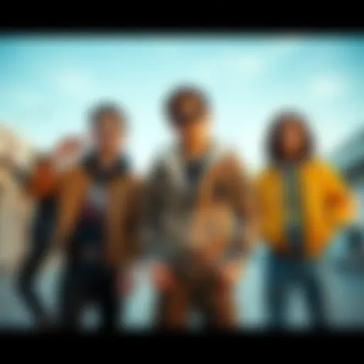 A group of young boys displaying their fashionable outfits and confident attitudes in an urban setting