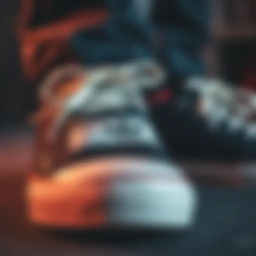 A close-up of trendy sneakers featuring a prominently displayed label, symbolizing personal style and confidence.