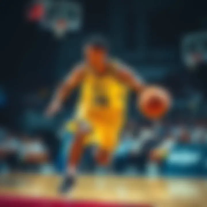 Trey Murphy dribbling the ball during a competitive basketball game, showcasing his skills and determination on the court.