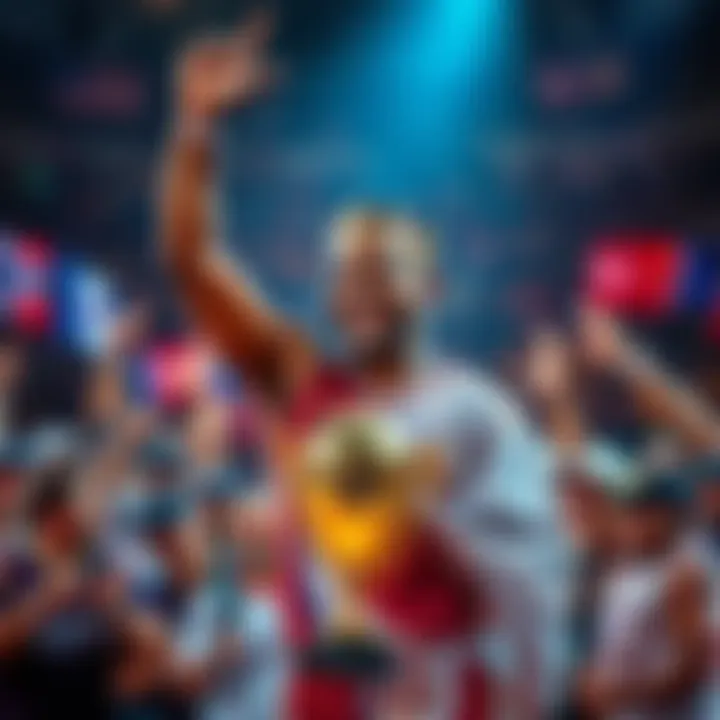 Trey Murphy III celebrating his title as King of the Court with fans and a trophy