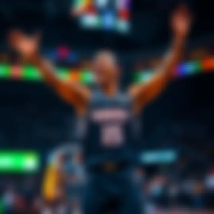 Trey Murphy III standing on the basketball court, celebrating his successful betting night after earning $1,355 for his performance, with fans cheering in the background.