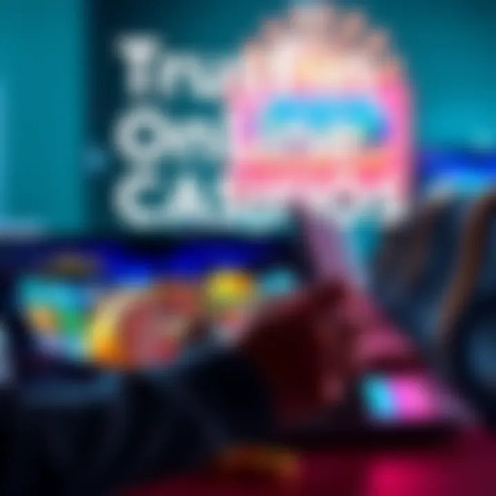 Trust in Online Casinos A person researching online casinos, looking at a laptop with casino games displayed, showing a sense of caution and awareness.