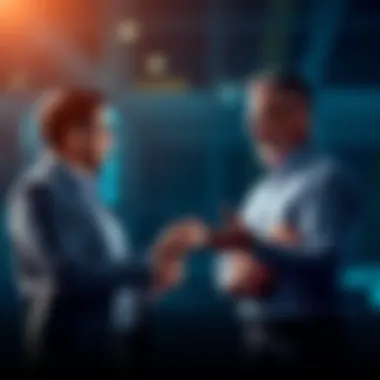 Two business professionals discussing human resource management strategies