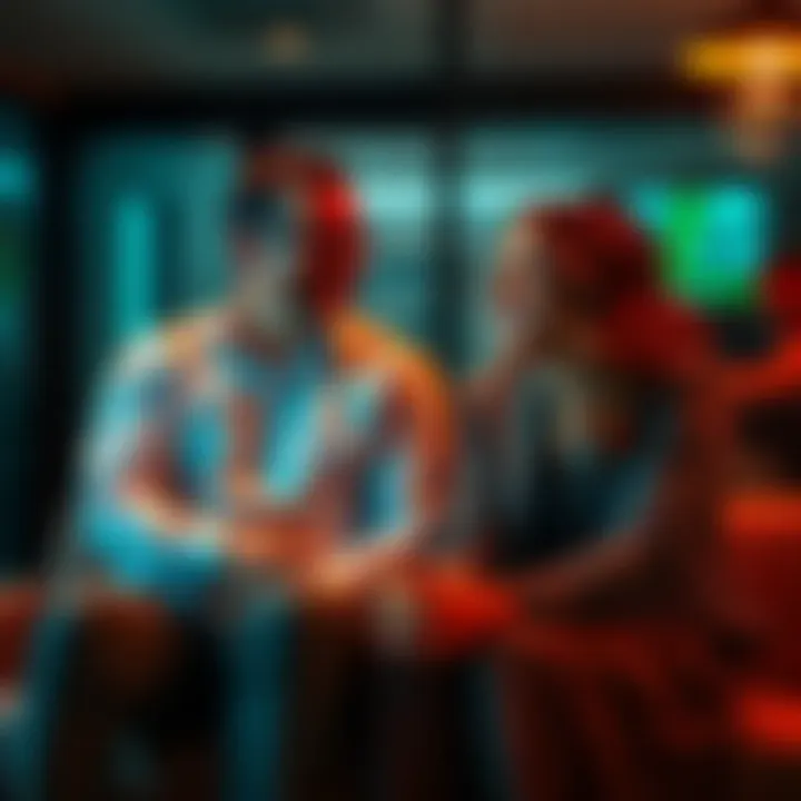 Two People Connecting A man and woman sitting together, sharing an intimate conversation with smiles, showcasing a deep connection and understanding between them.