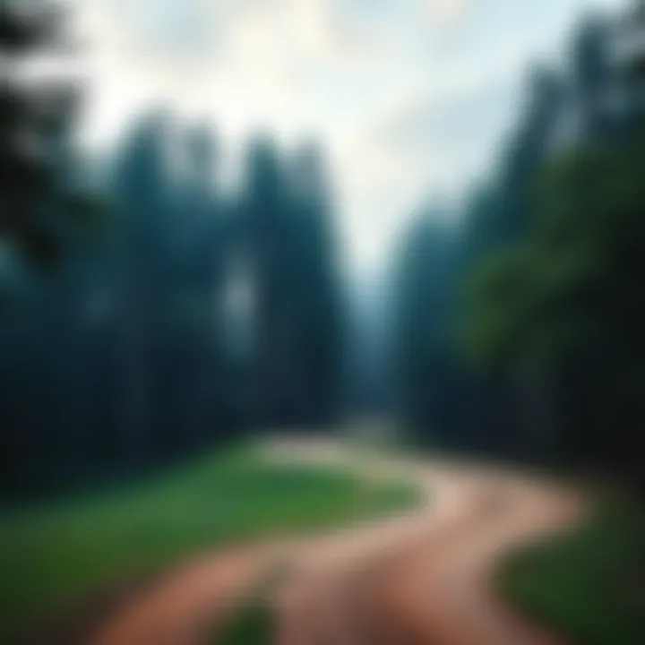 A fork in the forest showing a long winding path and an easy straight path, symbolizing choices in life.