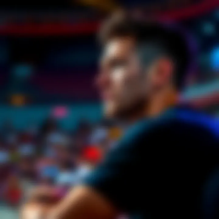 Tyler Competing in a Championship Tyler focused and determined during an intense competition, striving for victory as the crowd watches with anticipation.