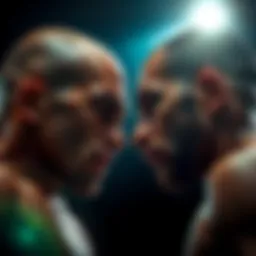 Two UFC fighters in an intense face-off, showcasing their determination and strength before an upcoming match.