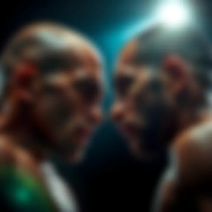 Two UFC fighters in an intense face-off, showcasing their determination and strength before an upcoming match.