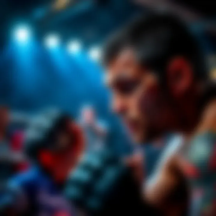 A fighter preparing for a UFC match, showcasing intense focus and athleticism in the octagon.