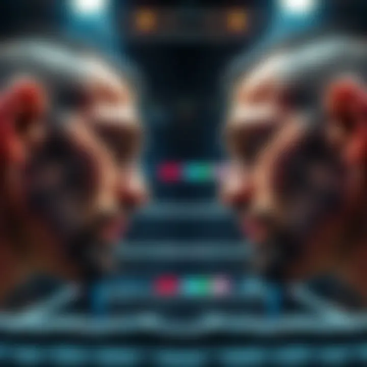 Arman and Ruffy face off in the octagon, showcasing their intense expressions before the fight begins.