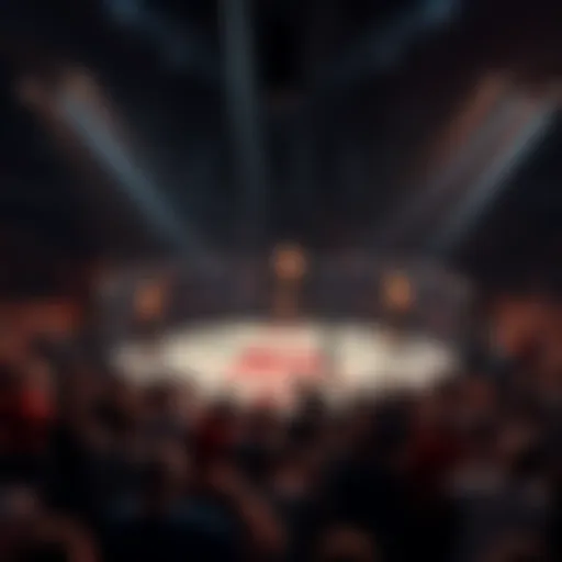Fighters competing in a lively UFC octagon surrounded by cheering fans.