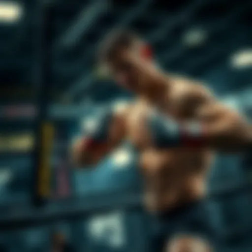 An athlete training intensely in a UFC gym, showcasing dedication and strength, reflecting a journey from college football to mixed martial arts