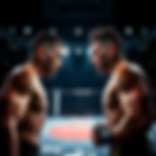 Two MMA fighters in a dramatic face-off inside the UFC octagon, showcasing their intensity and focus before a big match in China.