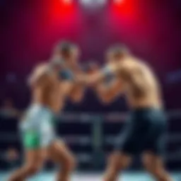 Two UFC fighters exchanging punches in the octagon during a match at UFC Mexico