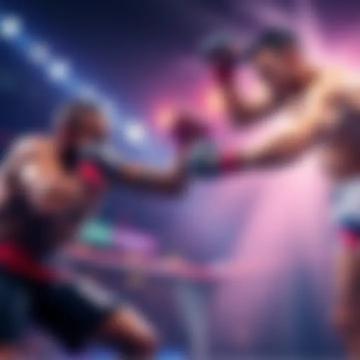 A dynamic scene showcasing fighters in action at UFC Shanghai with betting odds displayed