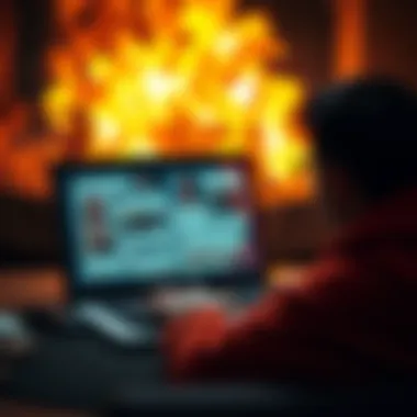 Understanding a shitreg A person engaging in a heated online discussion about shitreg on a laptop, displaying various comments and reactions on the screen.