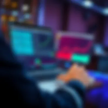 A person analyzing betting odds on a laptop with graphs and charts visible on the screen.
