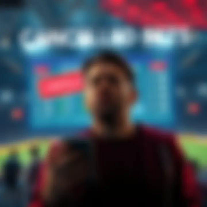 A frustrated person looking at a betting app with cancelled bets displayed on the screen