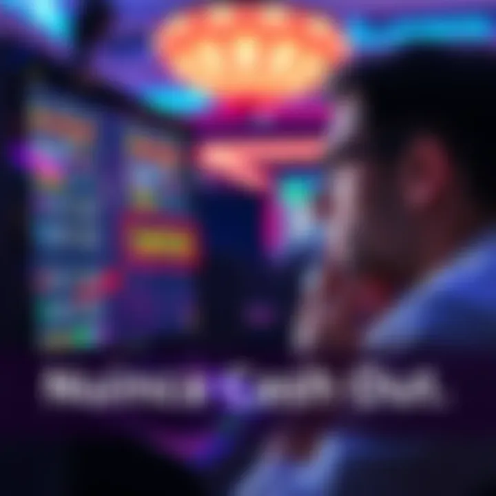 A person looking at a screen showing a game with accumulated points and a cash out option marked red, with a thoughtful expression