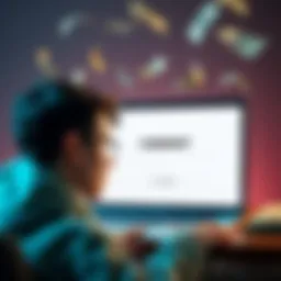 Understanding Cashout Availability A worried person looking at a laptop screen showing a cashout option marked as unavailable, with money symbols around them
